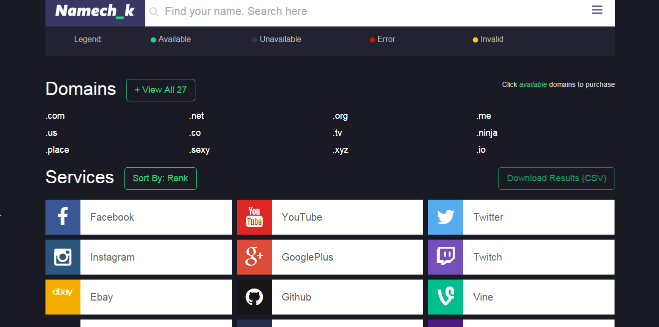 Namechk free tool to check availability of business names