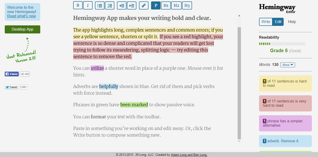 Hemingway Editor: Free App to write easier