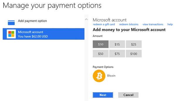 Microsoft Bitcoin Payment